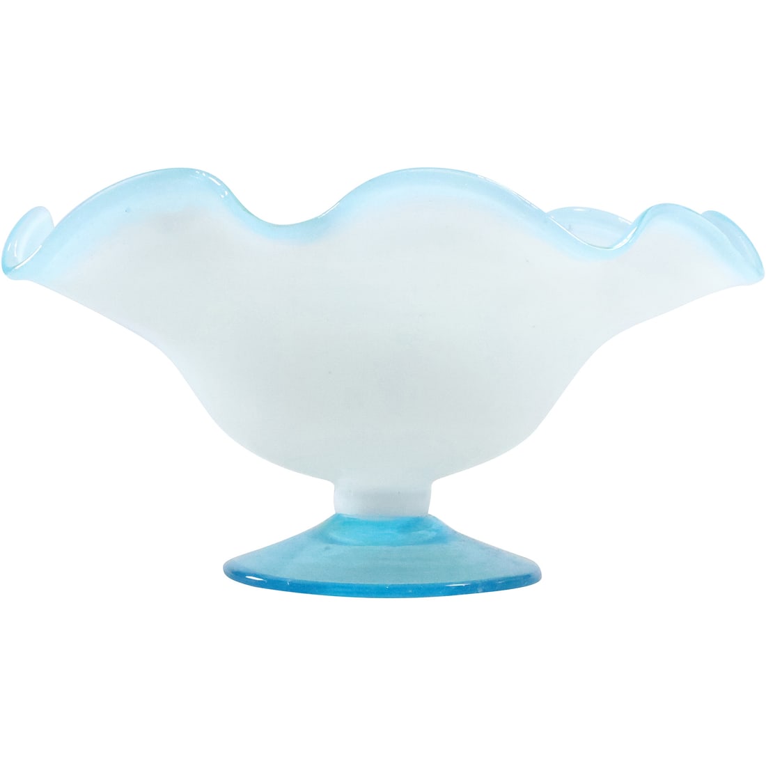 Balboa Italian Art Glass White Opaline Glass Compote Bowl with Blue Rim 10 in. diameter (1 of 20)