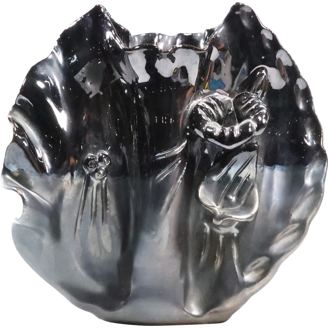 Greece Hand Made Ceramic Flower Form Vase in Brown Glaze 8.5 in. diameter (1 of 20)