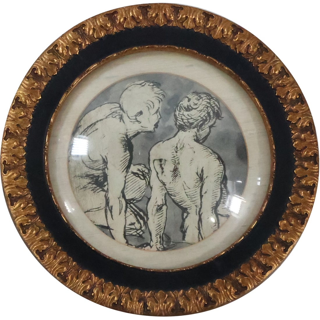 Round Famed Mixed Media Two Figures Man and Woman, Quality Framing (1 of 19)