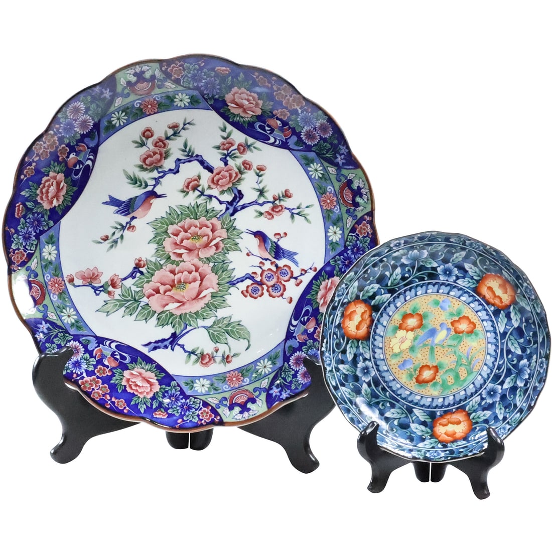 Japanese Fine Porcelain Decorated Charger and Japanese Decorated Cabinet Plate: Japanese Fine Porcelain Decorated Charger and Japanese Decorated Cabinet Plate. size: (1.25 x 7.5), (1.5 x 12.75)