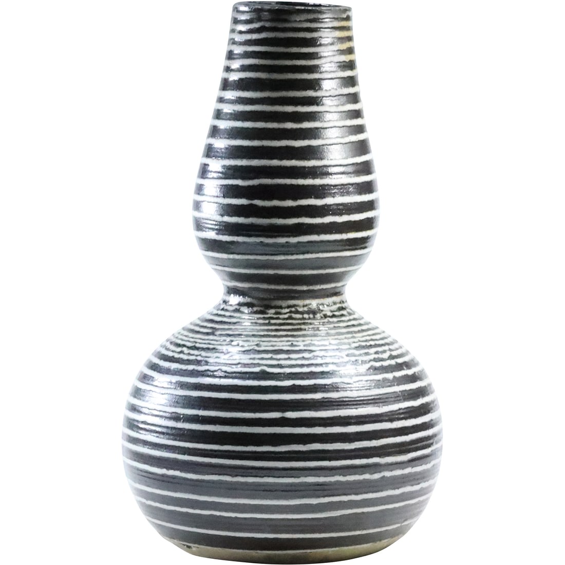 Mid-Century Modern Tall Art Pottery Vase Black Glaze with White Ribbed Pattern 15 in. height (1 of 20)