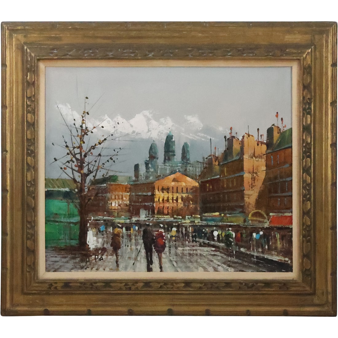 Signed A Pia, Vintage Oil on Canvas Painting Parisian Street Scene with Figures, Framed (1 of 20)