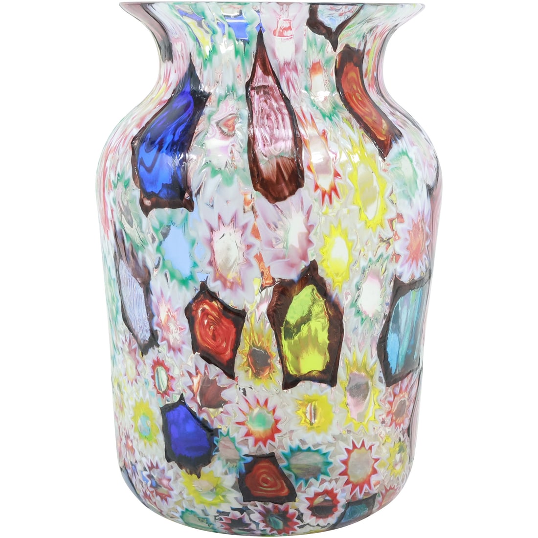 Fratelli Toso Murano Millefiori Mosaic Art Glass Vase in Multi Colors 7 in. height x 4.25 in. wide: Fratelli Toso Murano Millefiori Mosaic Art Glass Vase in Multi Colors 7 in. height x 4.25 in. wide. size: 7x4.25