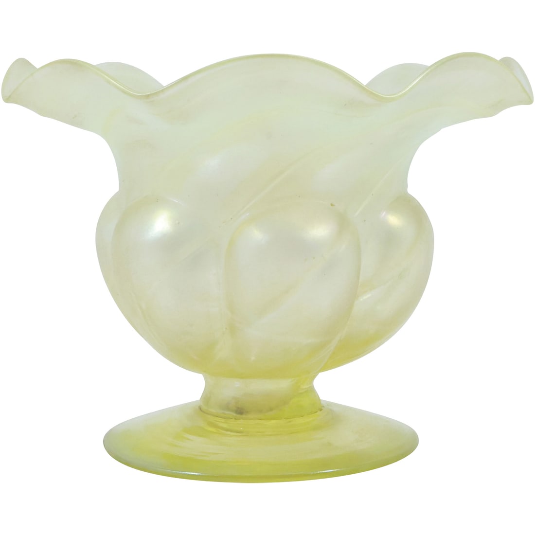 Vintage Opaline Uranium Glass Pedestal Vase with Ruffled Top 4.5 in. x 6 in. (1 of 19)