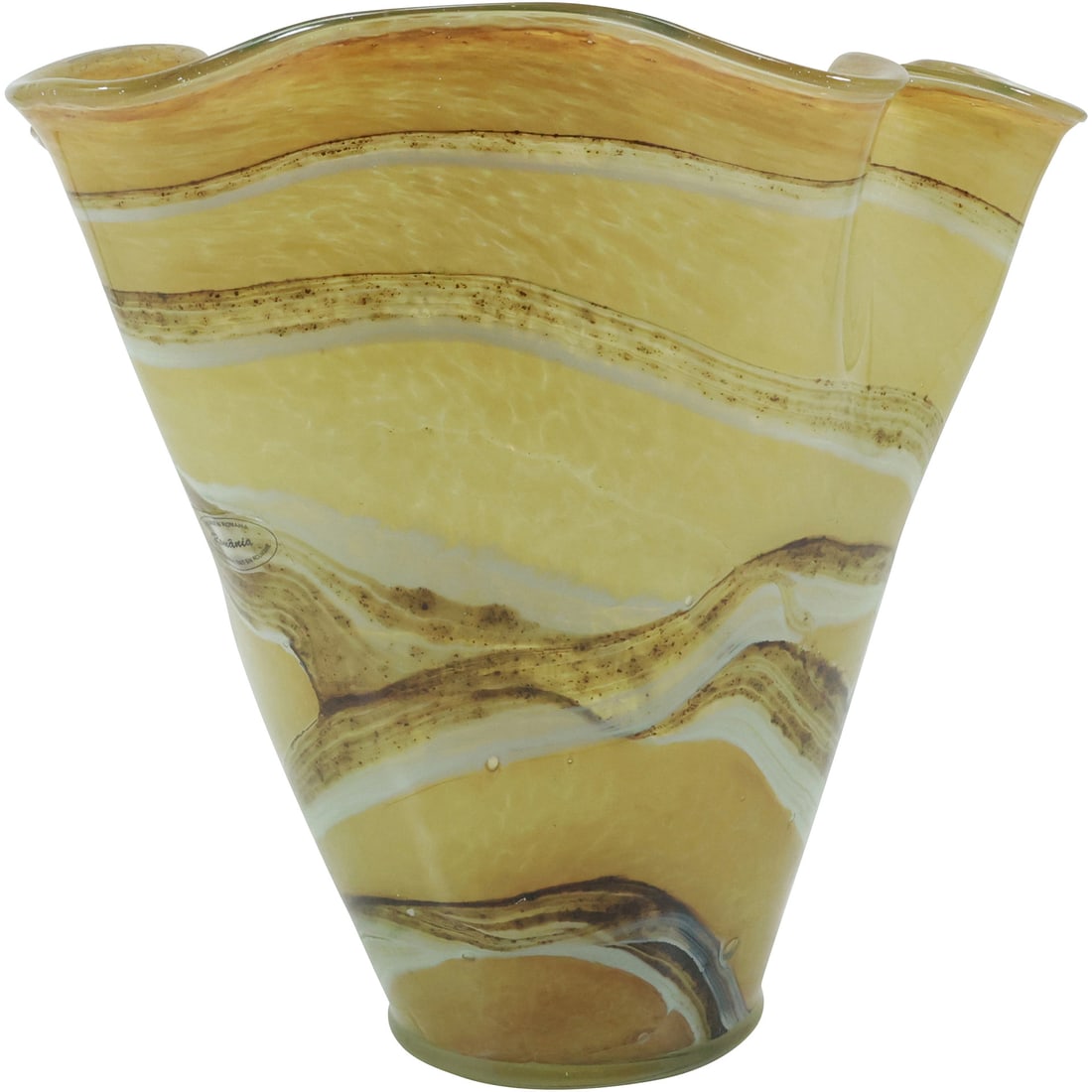 Romania Amber Art Glass Vase Flared and Ruffled Top 9.5 in. height x 10 in. wide (1 of 20)