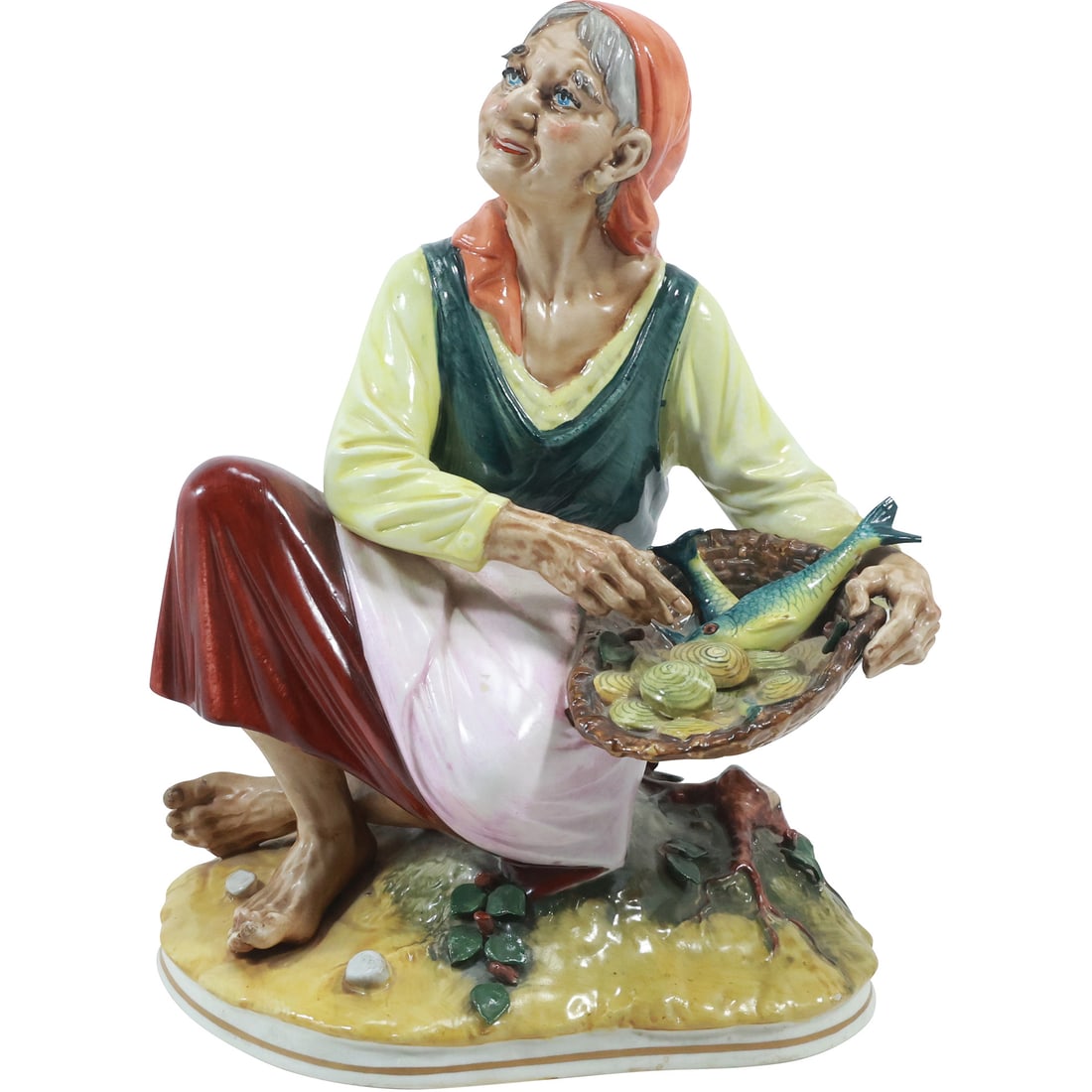 Dresden Fine Porcelain Statue Fisherman's Wife Holding Basket of Fish and Oysters (1 of 20)