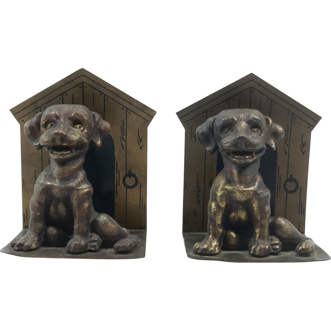 Vintage Cast Iron Brass Puppy Dog with Doghouse Book Ends (1 of 16)