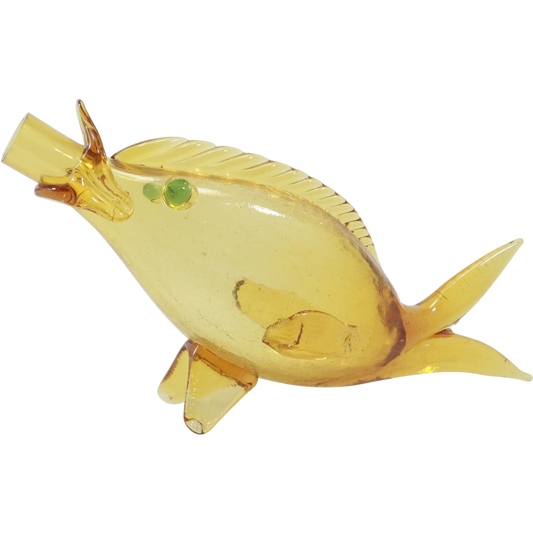 Mid Century Modern Blown 1970s Blenko Amber Art Glass Fish Bottle Decanter 13 in. length (1 of 17)