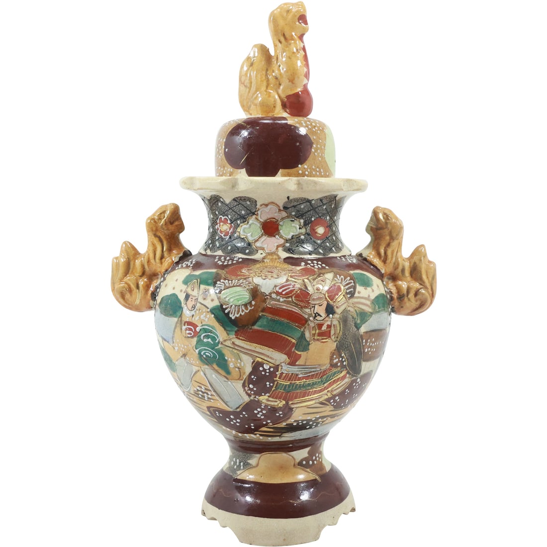 Japanese Moriage Royal Satsuma Pottery Foo Dog Lion Covered Urn Jar (1 of 20)