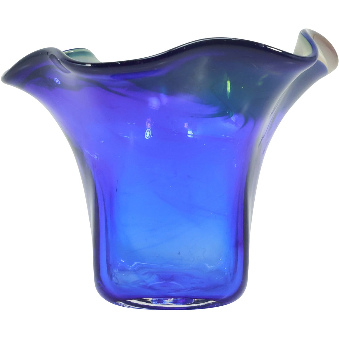 Signed SALAMANDRA Studio Art Glass Vase in Cobalt Blue 5 in. height x 6.75 in. wide (1 of 20)