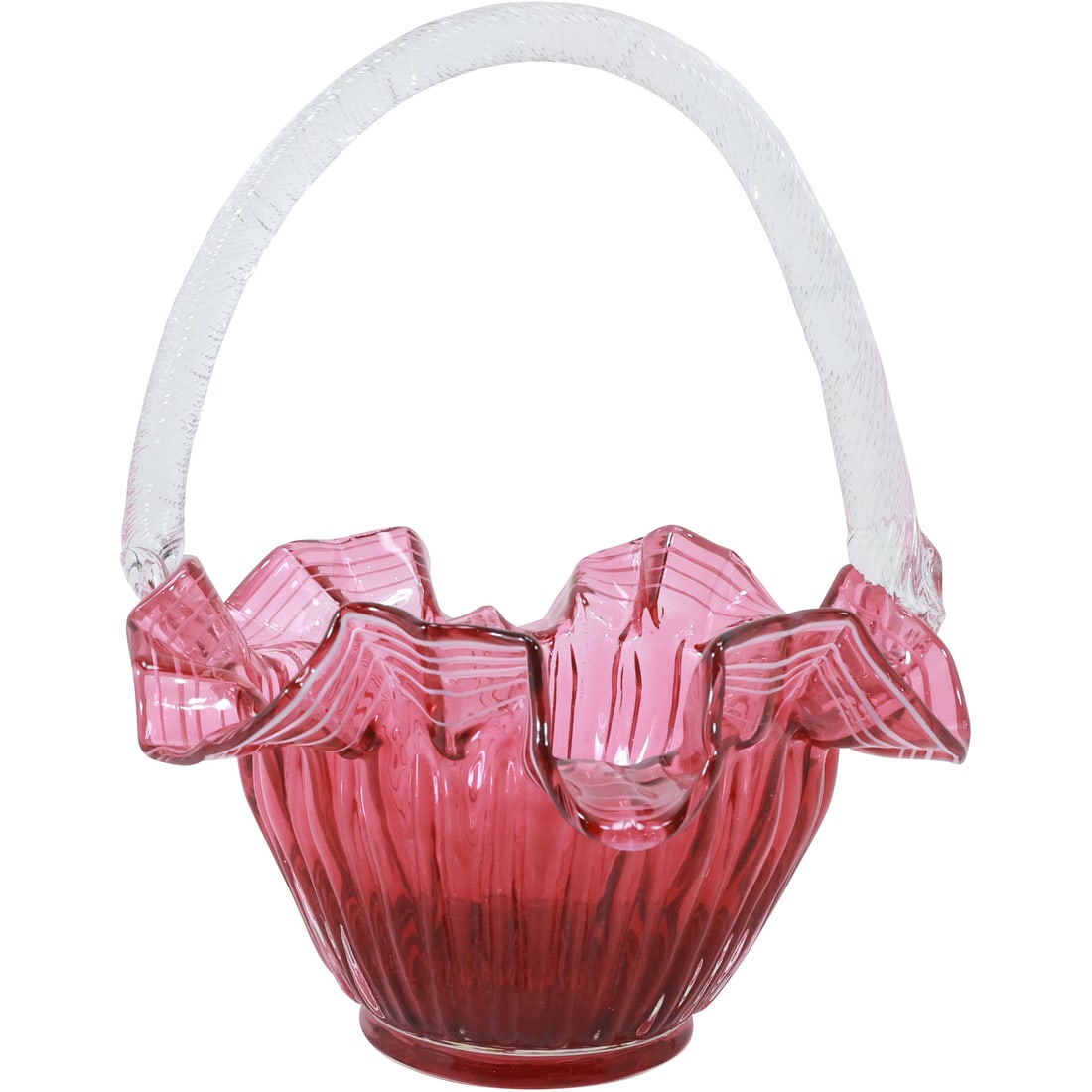 Fenton Pink Cranberry Glass Flower Brides Basket 10.75 in. x 8.25 in. (1 of 19)