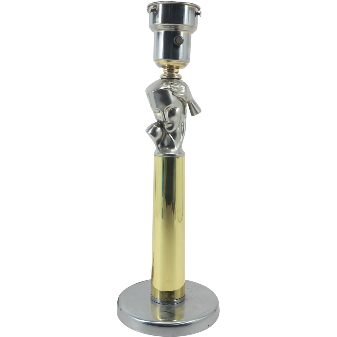 Art Deco Chrome and Brass Table Lamp Base with Woman's Head 17.25 inches height (1 of 20)