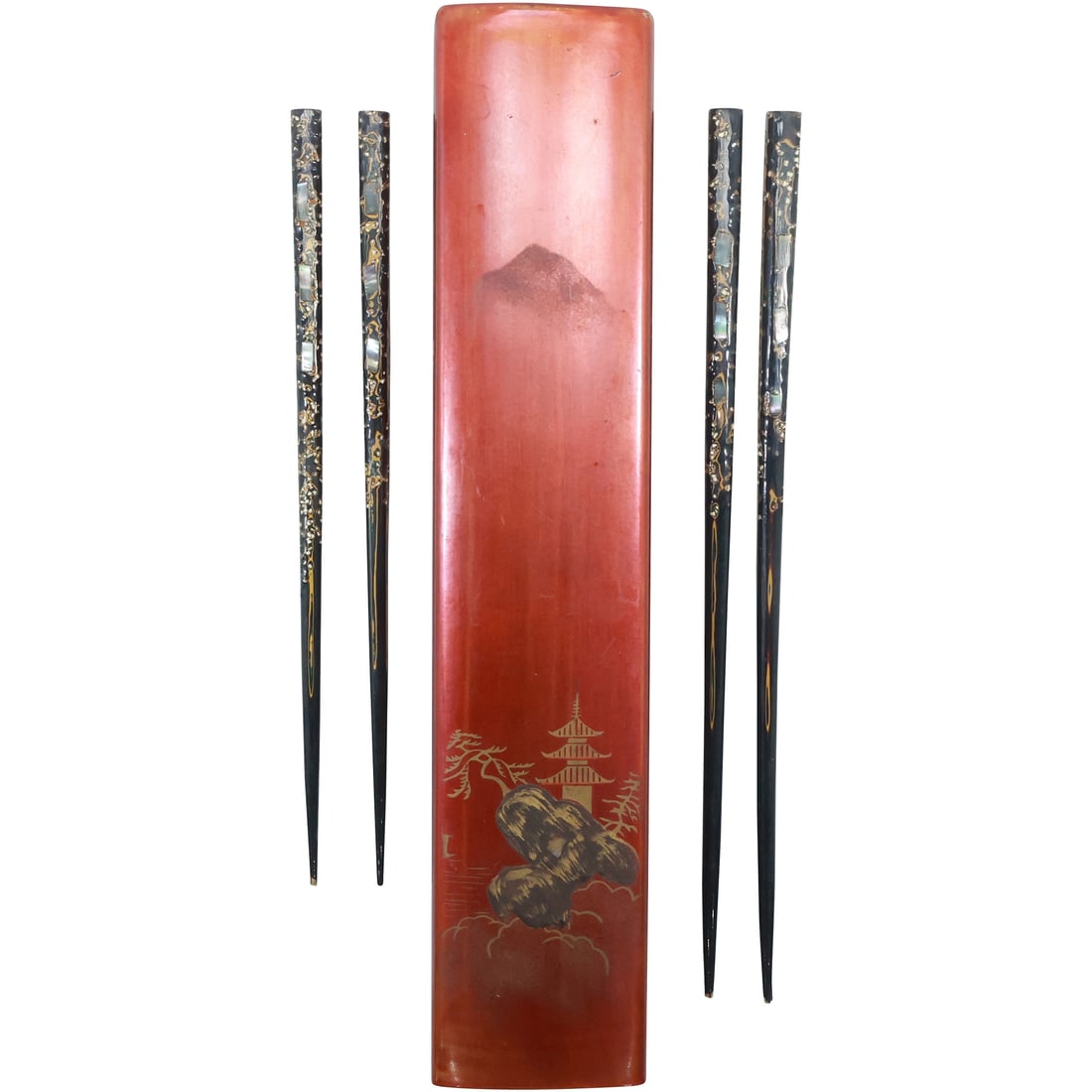 4 Vintage Inlaid Chopsticks in Fine Lacquer Case (1 of 17)