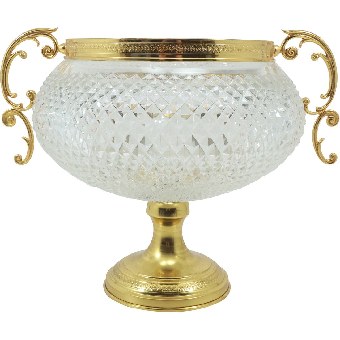 French Empire Urn Style Center Piece Bowl Gold Dore Mounts, Diamond Quilted Crystal Glass (1 of 19)
