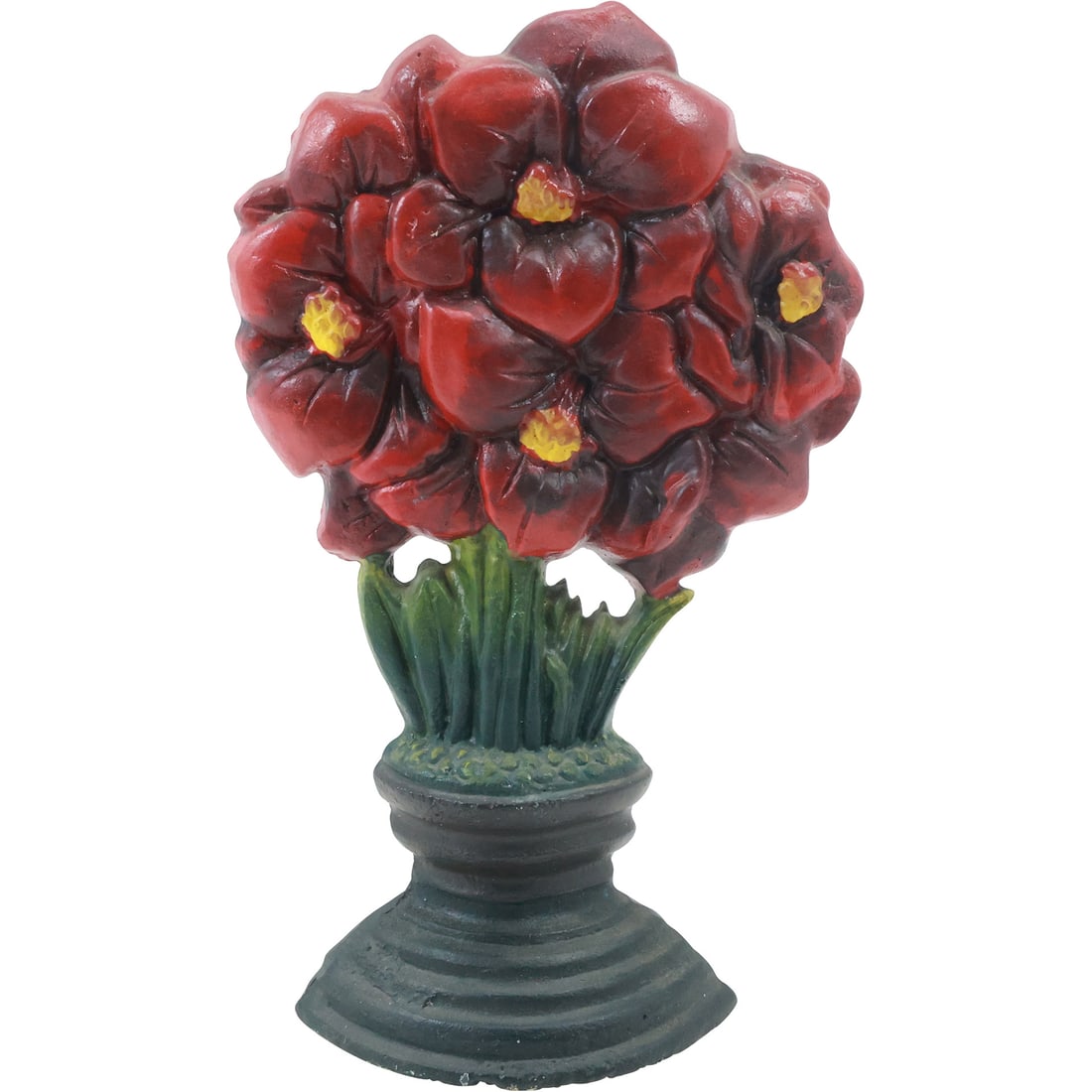 Cast Iron Doorstop Bouquet of Red Flowers in Original Paint Finish (1 of 16)