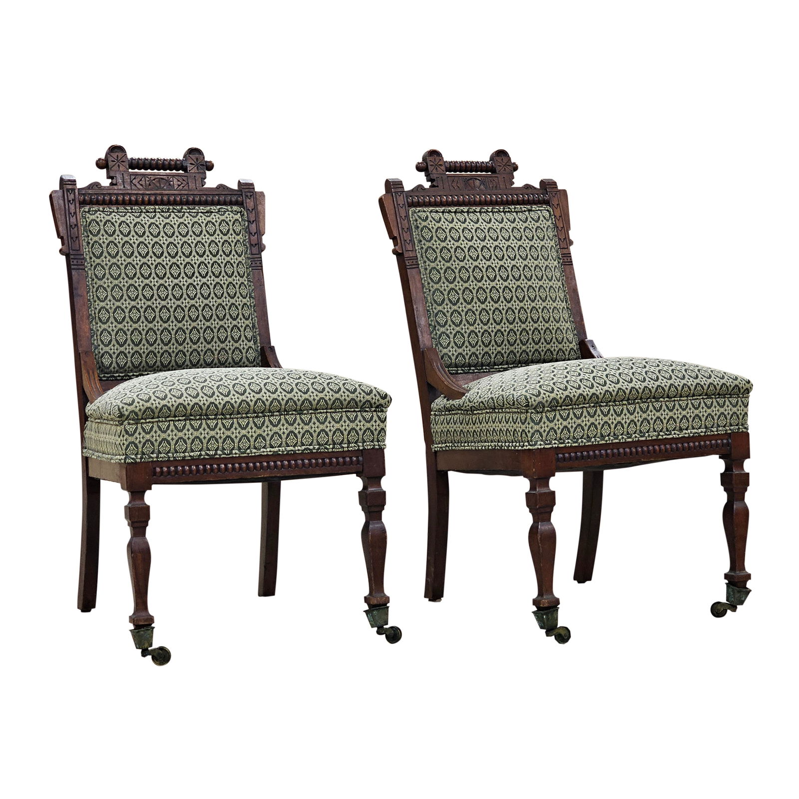 Pair Antique Victorian Eastlake Style Upholstered Parlor Accent chairs (1 of 13)