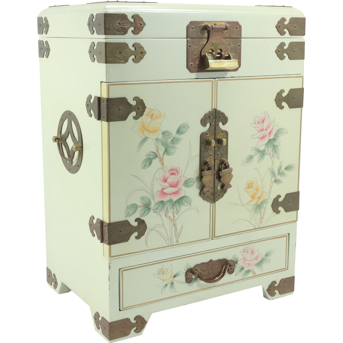Chinese White Lacquer Decorated Jewelry Cabinet with Multi Drawers 15.25 in. height x 11 in. x 8 in. (1 of 20)