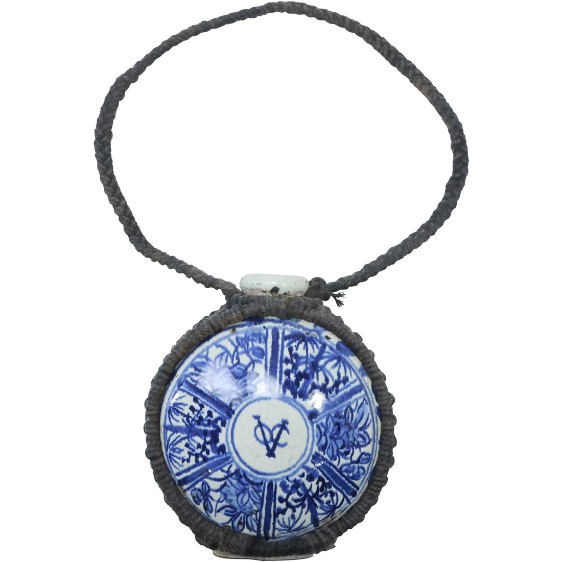 19th C. Chinese Porcelain Blue & White "Moon Flask" Canteen with Strap Holder (1 of 16)