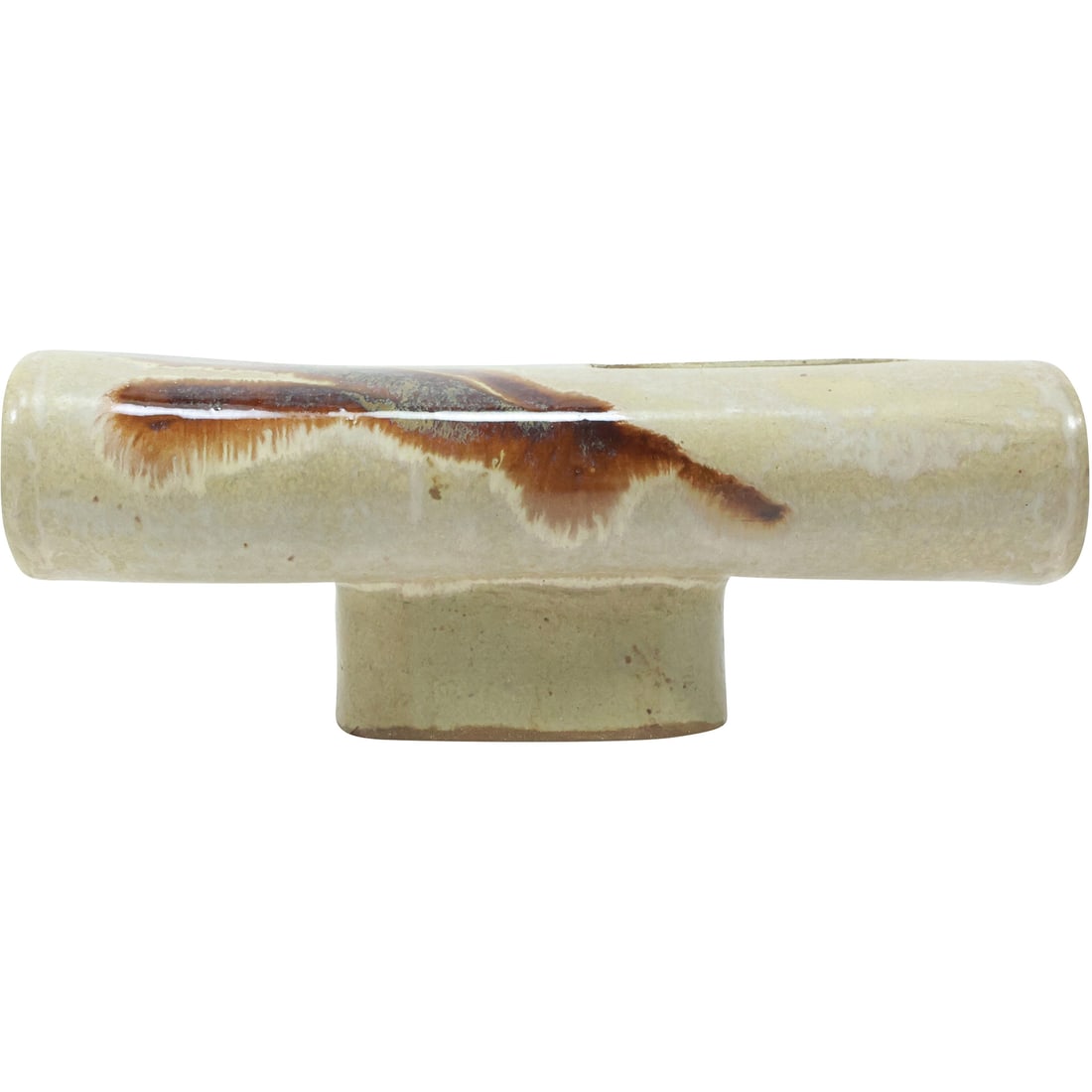 Unusual Art Pottery "T" Shaped Vase  3.25 in. height x 9.25 in. length x 3.5 in. depth (1 of 15)