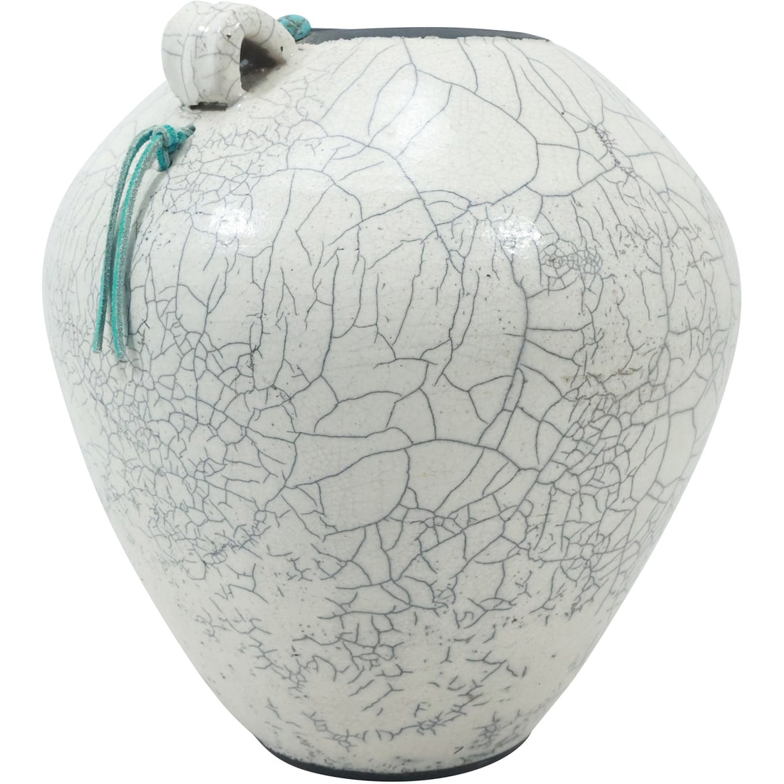 Signed White Raku Pottery Vase / Vessel with Handle, 9.25 in. height x 8 in. wide (1 of 20)