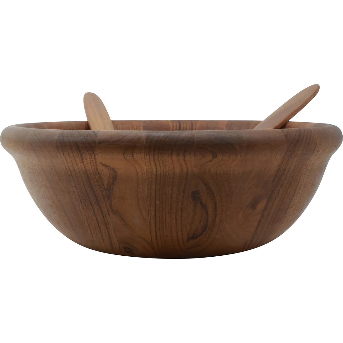 Large Teak Wood Salad Bowl 14.5 in. diameter with Teak Wood Tossing Utensils (1 of 20)