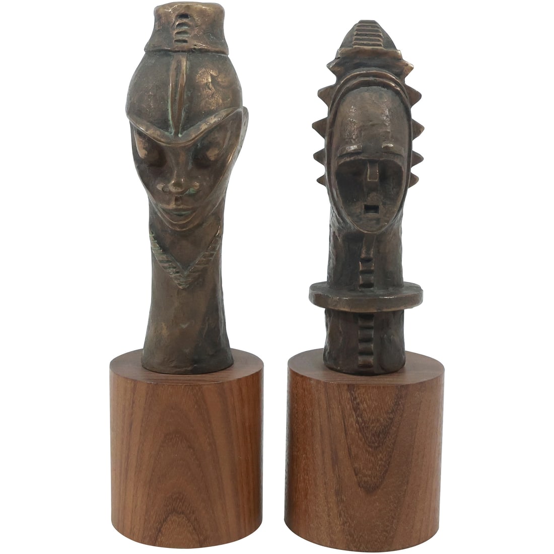 2 African Bronze Fetish Ambete Bust Figures Mounted on Wooden Bases 8.75 in. height (1 of 18)