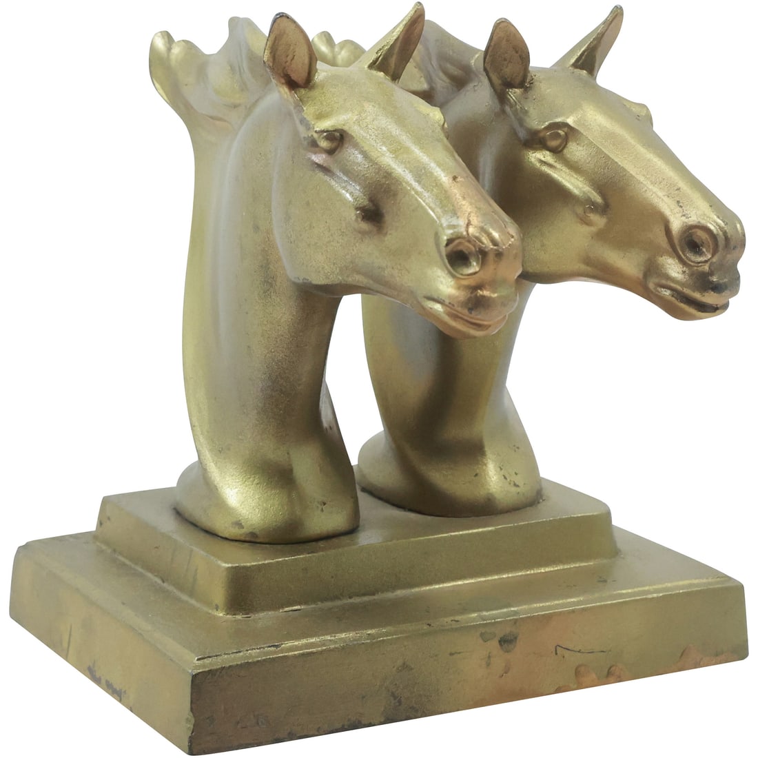 Frankart Art Deco Double Horse Head Statue in Cast Metal, Gold Finish (1 of 17)