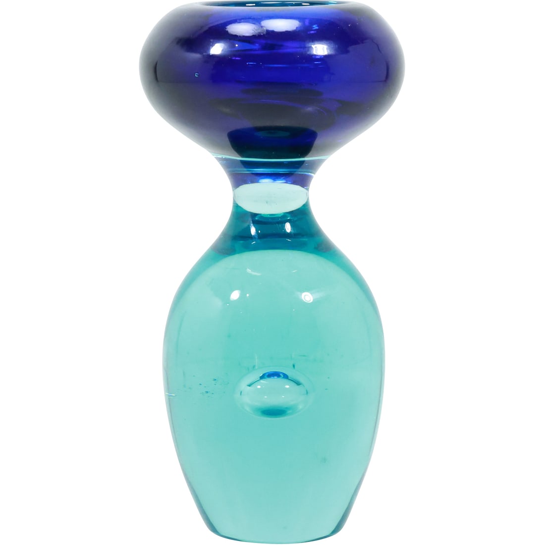 Unusual Cobalt Blue and Green Art Glass Paperweight Base Candleholder 6.25 in. height (1 of 16)