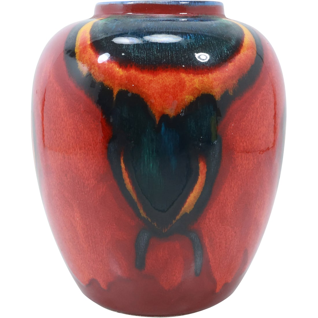 Poole Pottery England  Bright Red Peacock Pattern Vase 9 in. height x 6.5 in. wide (1 of 20)