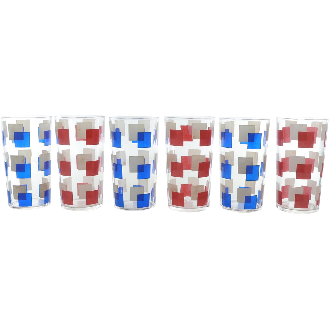 Set of 6 Swanky Checkered Red, White, Blue Drinking Glasses - Barware (1 of 12)