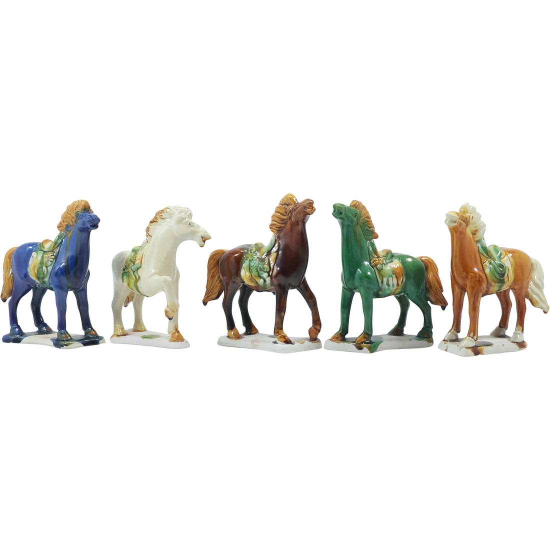 5 Assorted Majolica Pottery Glazed Trojan Horses Figures Sculptures 6 in. height x 5 in. length (1 of 17)