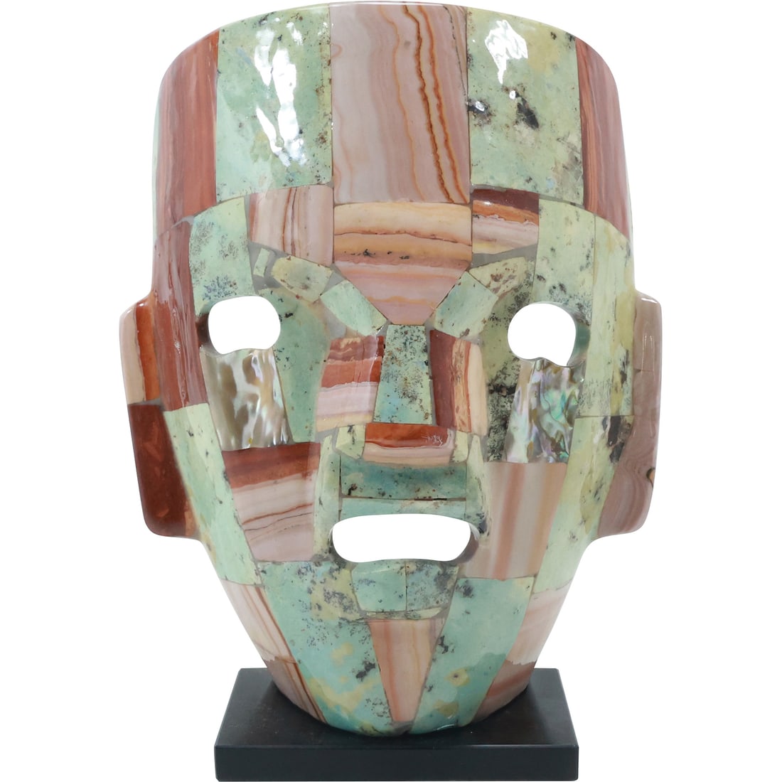 Mayan Mask Sculpture Made of Semi Precious Stones 8.5 in. x 6 in.: Mayan Mask Sculpture Made of Semi Precious Stones 8.5 in. x 6 in. size: 8.5x6