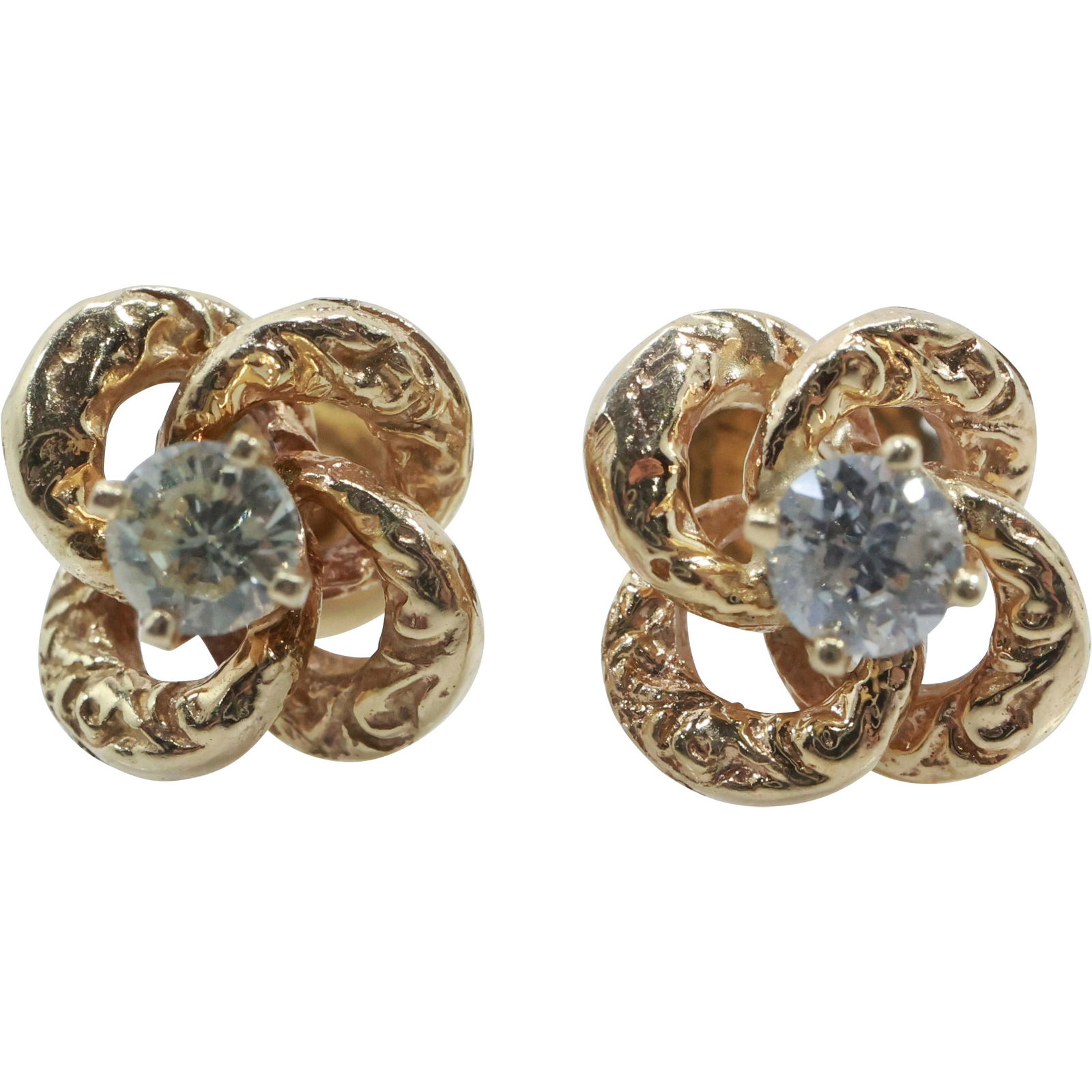 Pair 14K GOLD & DIAMOND Earrings, Screw Backs, Knot Twist with Centered Diamond approx. (1 of 12)