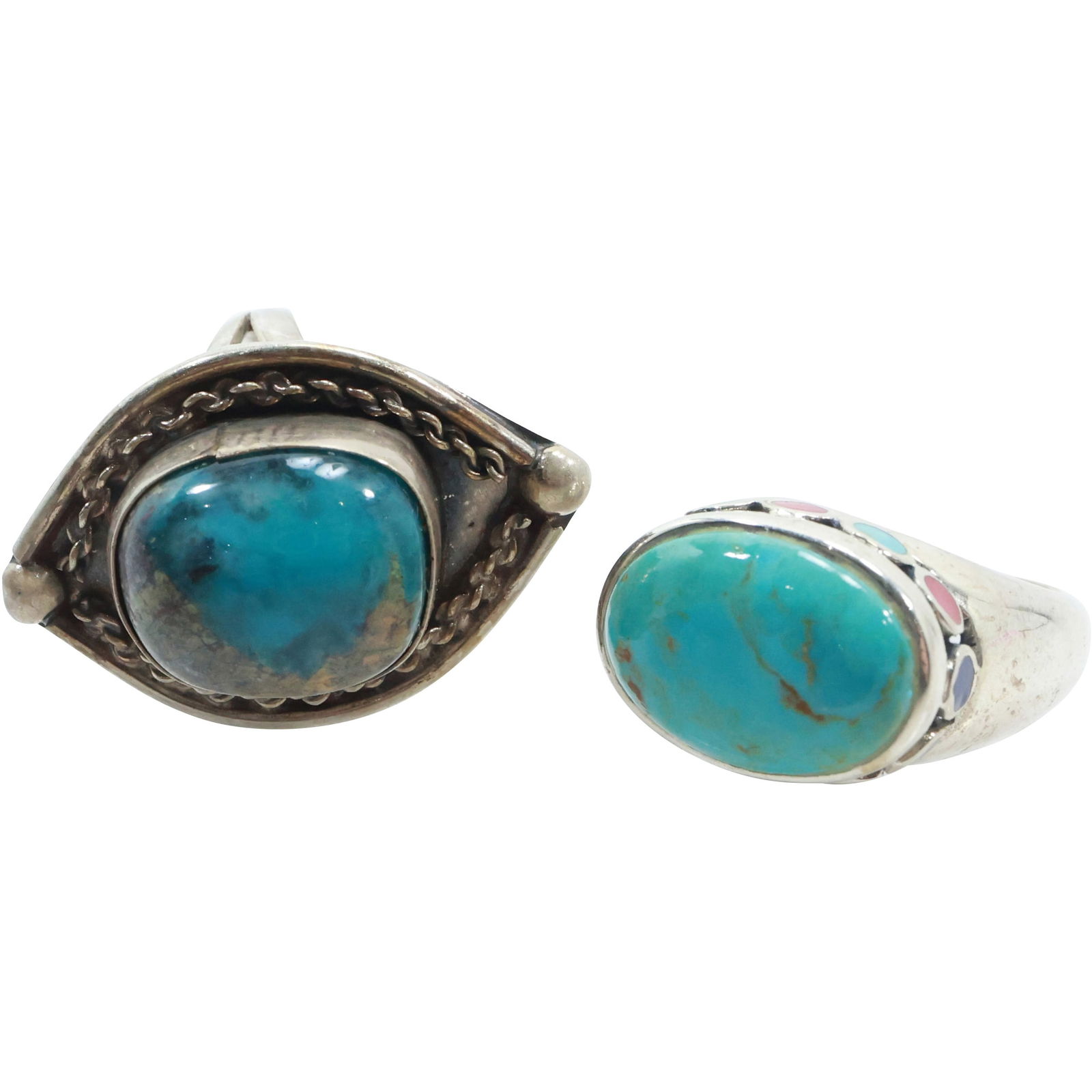 [2] .925 Sterling Silver Turquoise & Enameling Band  Ring Size 6.25; .925 Sterling Turquoise Ring (1 of 18)