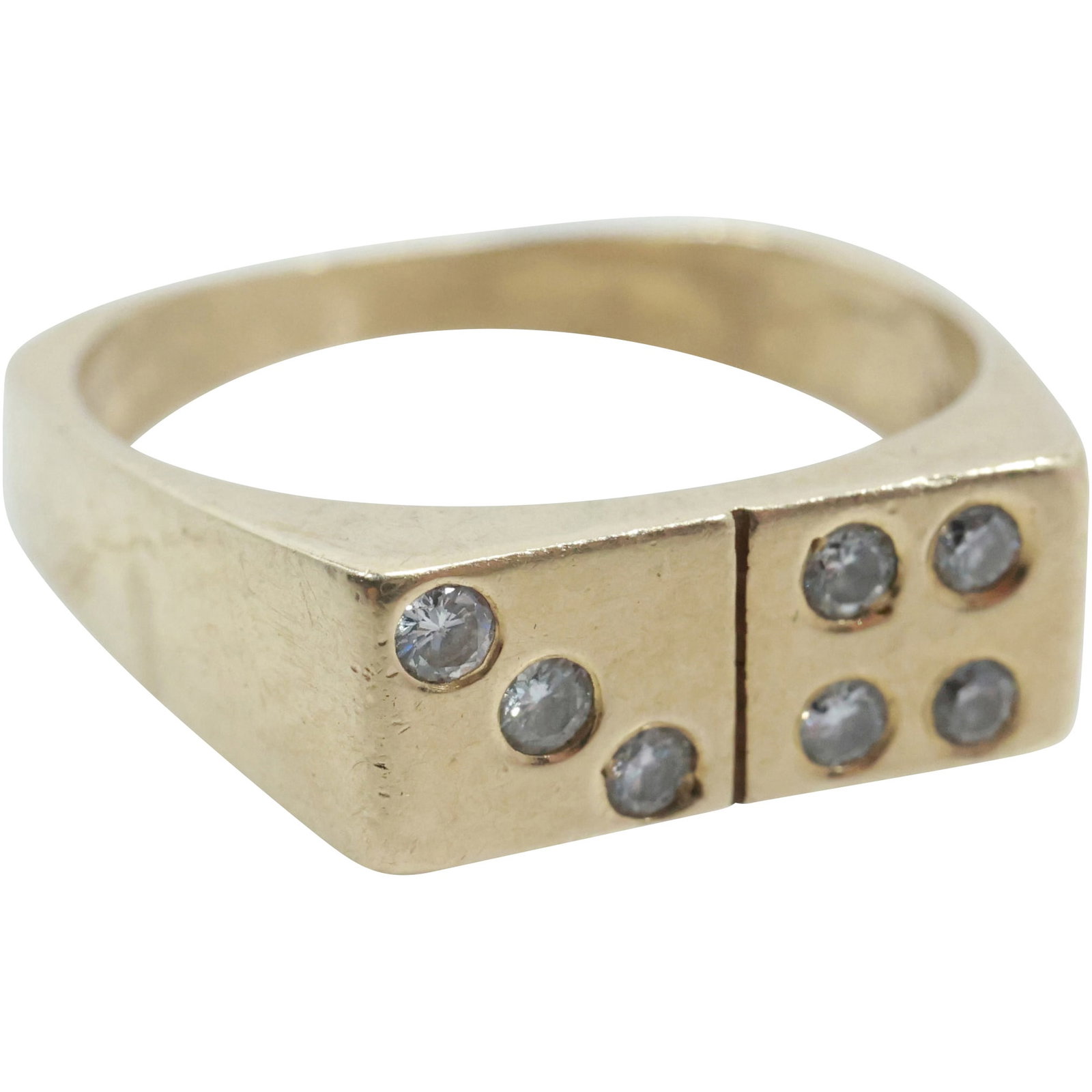 14K GOLD with DIAMONDS "Dice" Ring Size 8.75 , 3/4 in. x 1/4 in.; 3.7 dwt total weight: 14K GOLD with DIAMONDS "Dice" Ring Size 8.75 , 3/4 in. x 1/4 in.