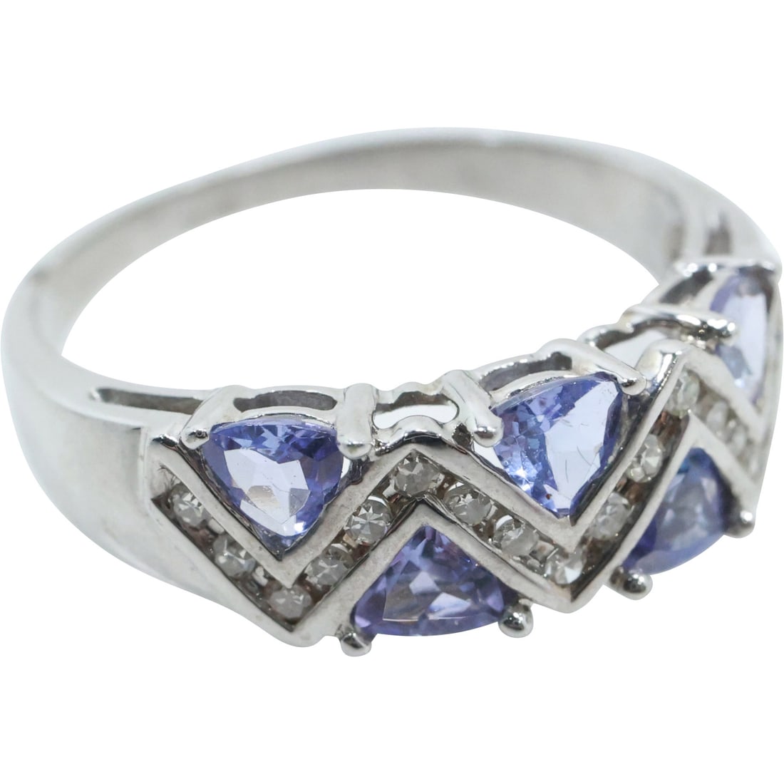 14K GOLD with Tanzanites and Diamonds Ring Size 7 , 3/4 in. x 1/4 in. (1 of 14)
