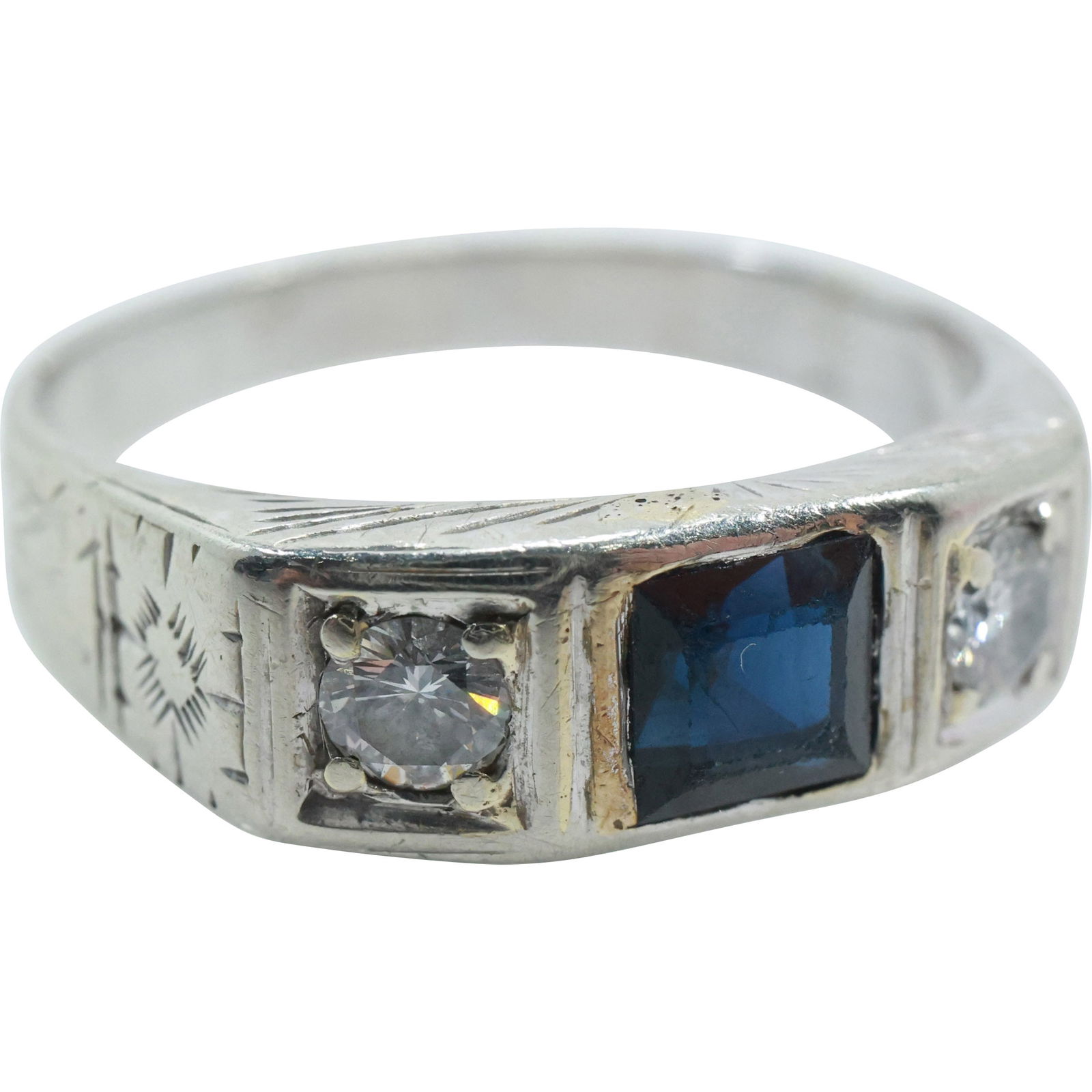 14K GOLD Blue Sapphire and Diamonds Men's Ring Size 9.5 , 7/8 in. x 1/4 in. (1 of 11)