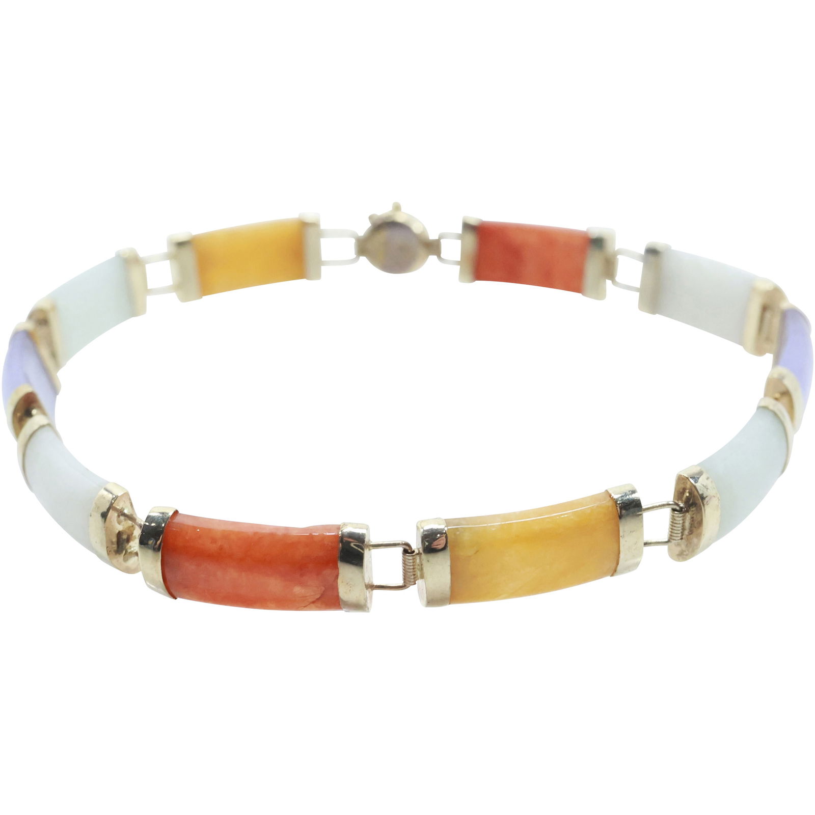 14K GOLD with Multi Color Jade Stones Bracelet , 8 in. x 1/4 in. (1 of 17)
