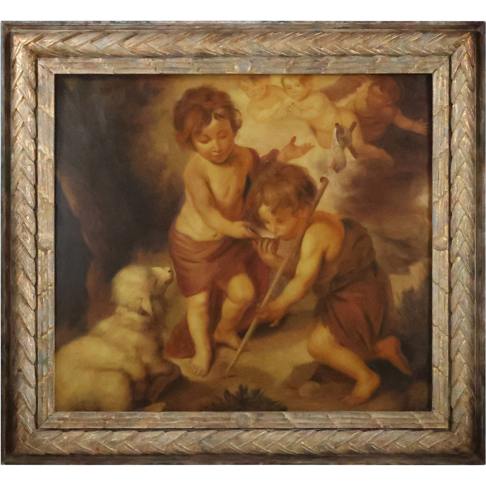 "The Holy Children" Study of Bartolome Estaban Murillo Oil on Canvas Painting, Framed (1 of 20)