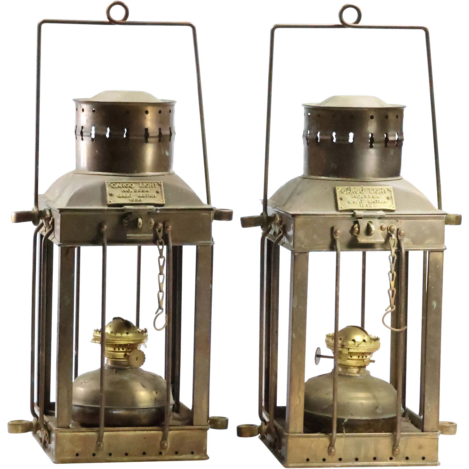 Pair of CARGO LIGHT 3954 Great Britain Brass 1939 English Ship Lanterns,15 in. height (1 of 20)
