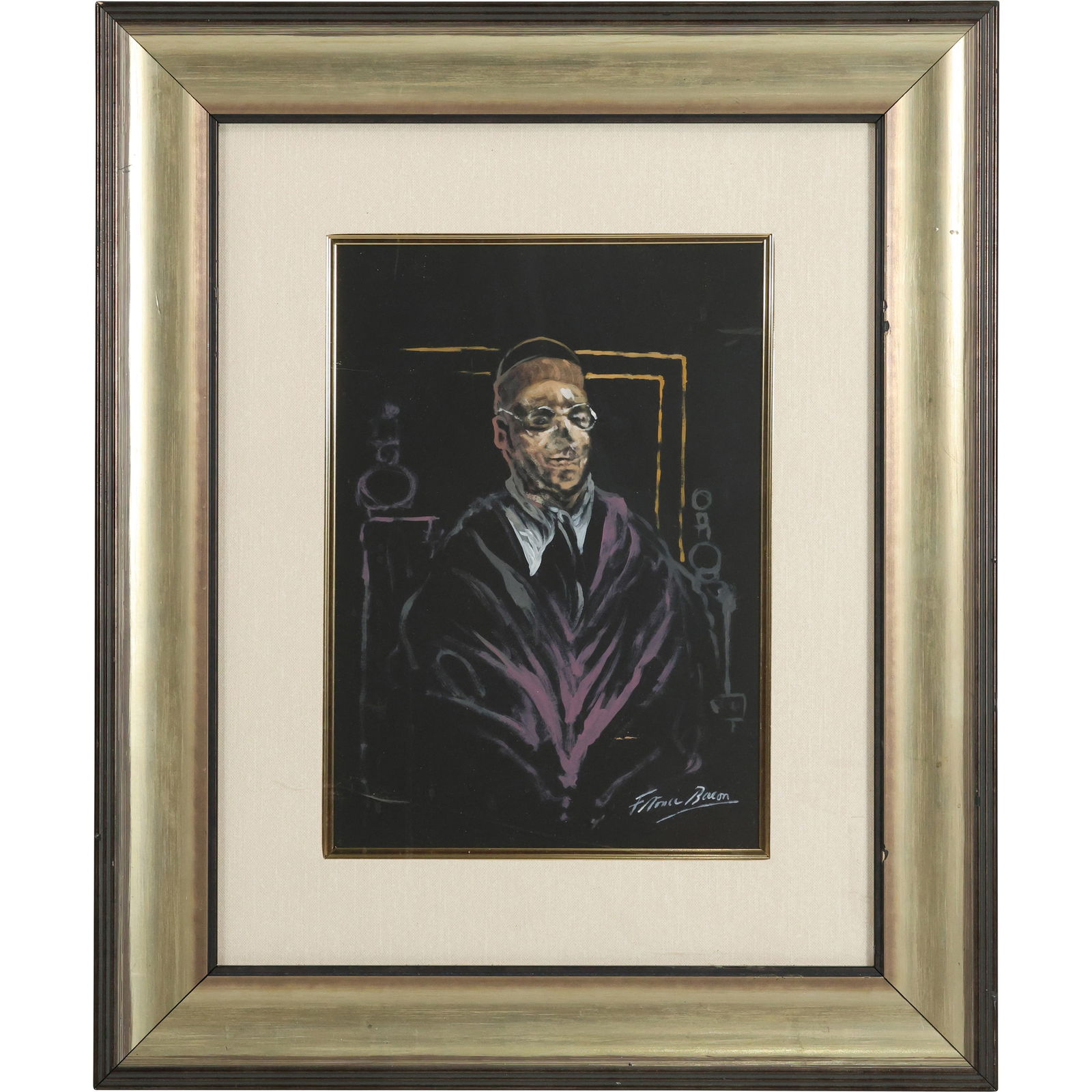 Portrait of a Scholar Francis Bacon (1909-1992) w/ COA Mixed Media Drawing on Black Paper (1 of 20)