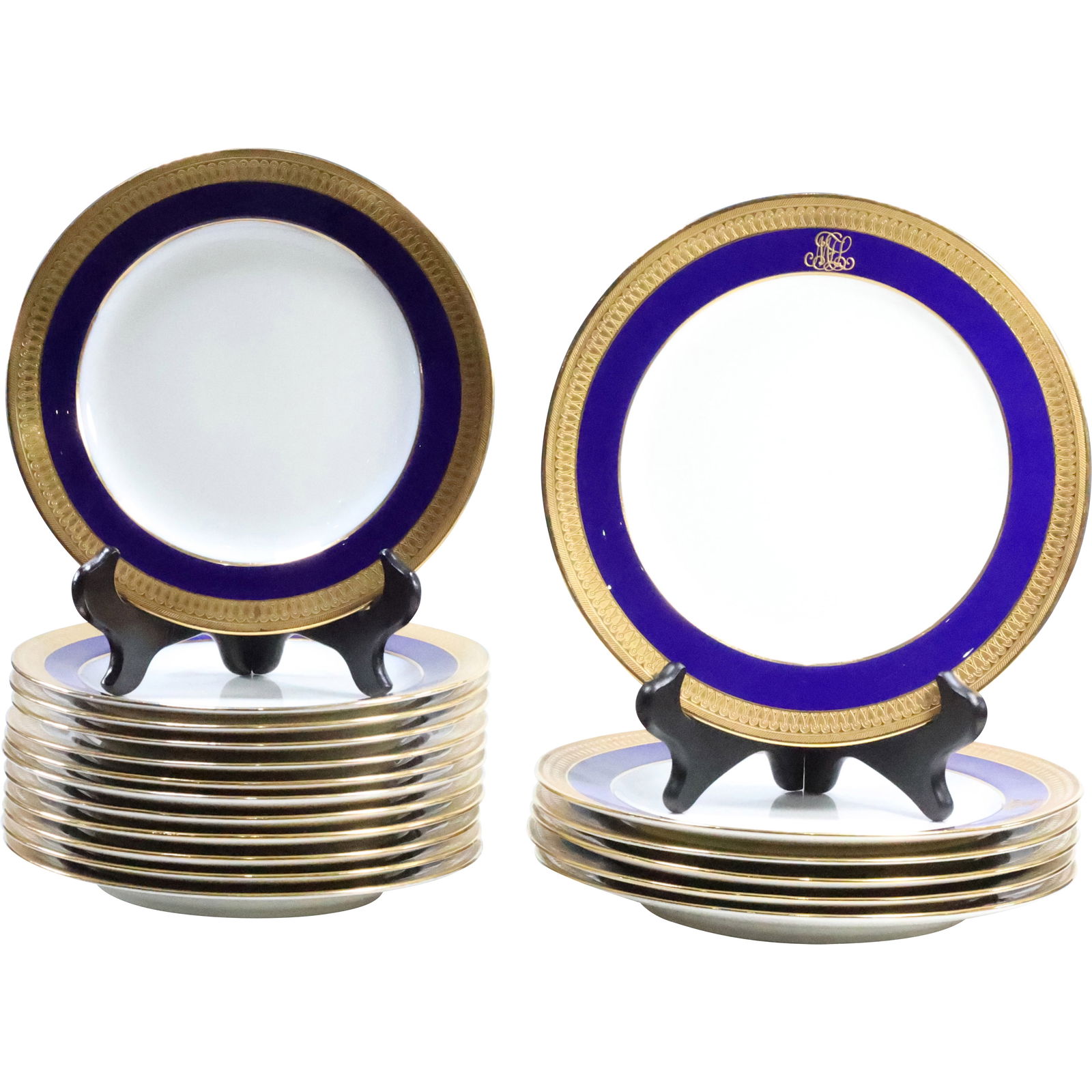 18 Mintons Cobalt Blue and Gold Rim Border Fine Porcelain Luncheon Plates and History (1 of 20)