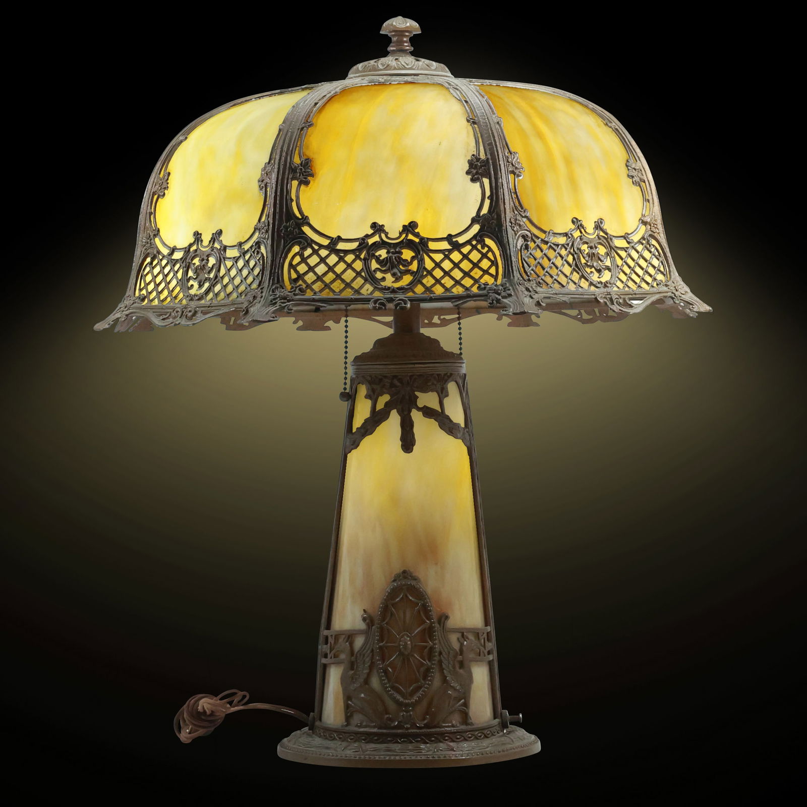 Pittsburgh Metal Overlay Slag Glass Table Lamp (1 of 20)