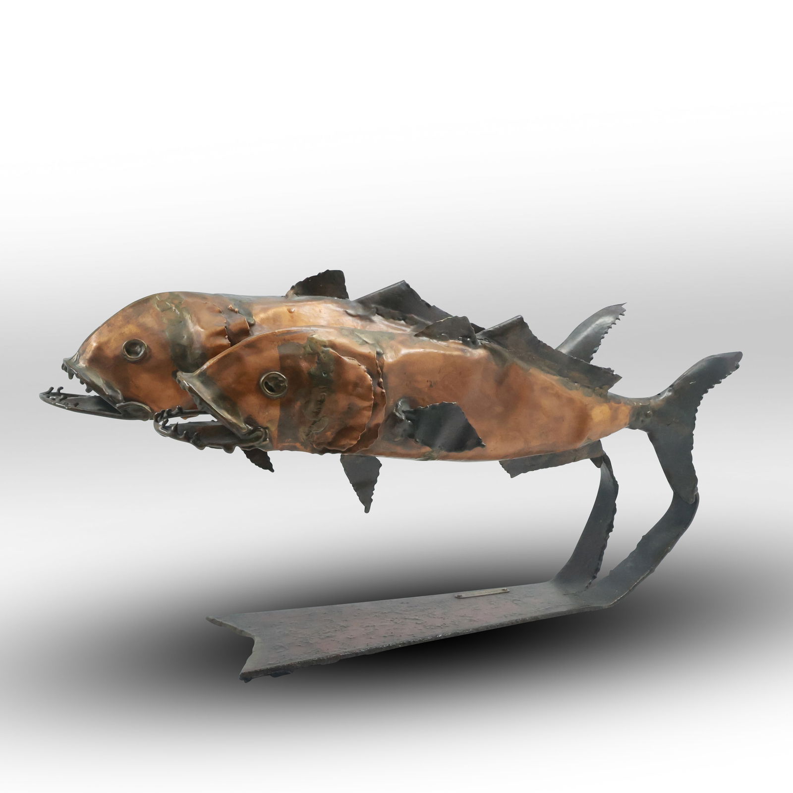 Brutalist Post-Modern Copper and Iron Sculpture of Two Fish (1 of 20)