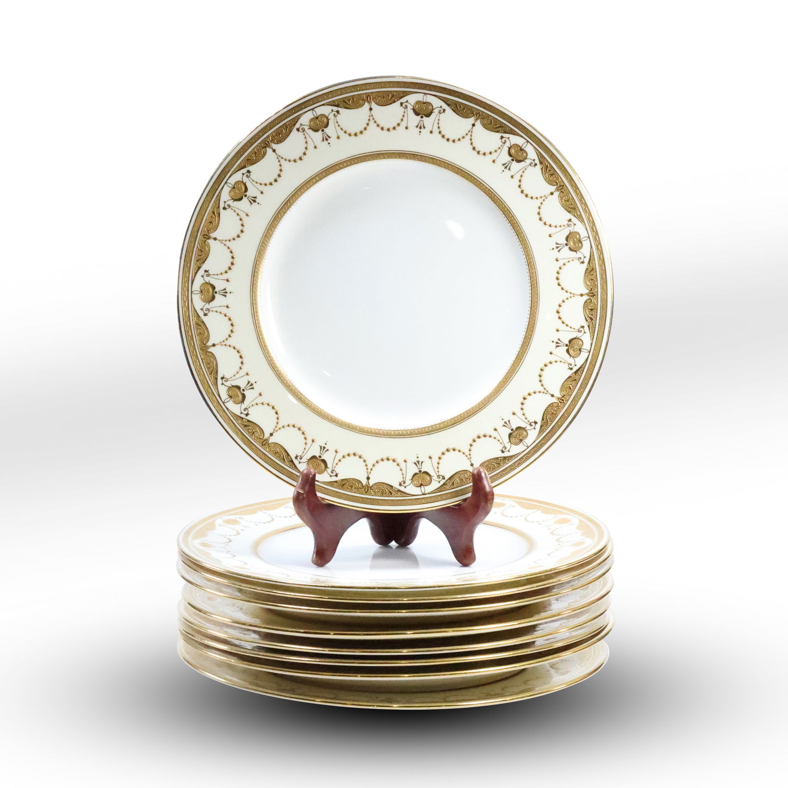 Set of 9 Antique 1902 Mintons England Gold Encrusted Rim Dinner Plates Burley & Co (1 of 20)