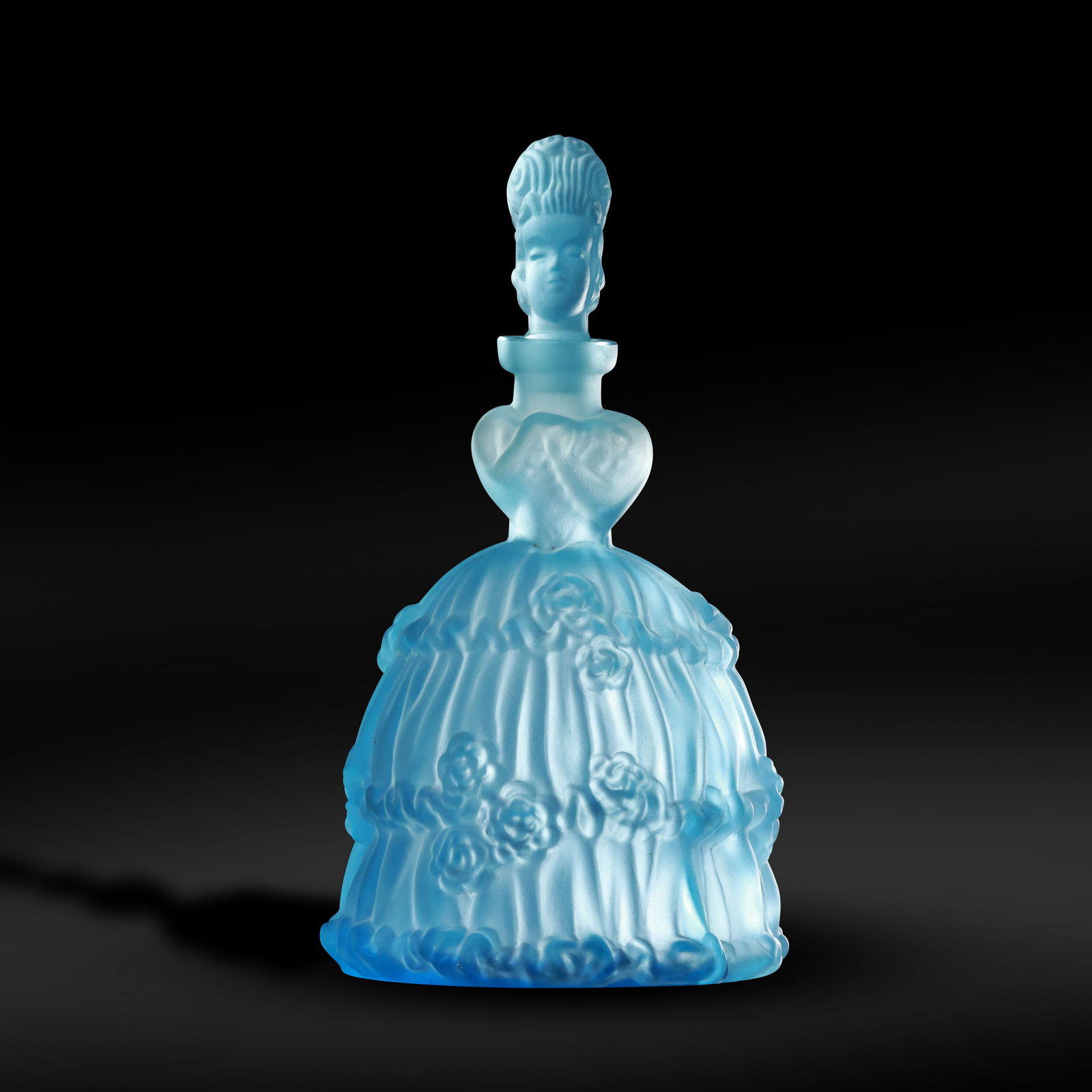 Rare René Lalique Frosted Blue Glass Bottle: Madame Pompadour (1 of 20)