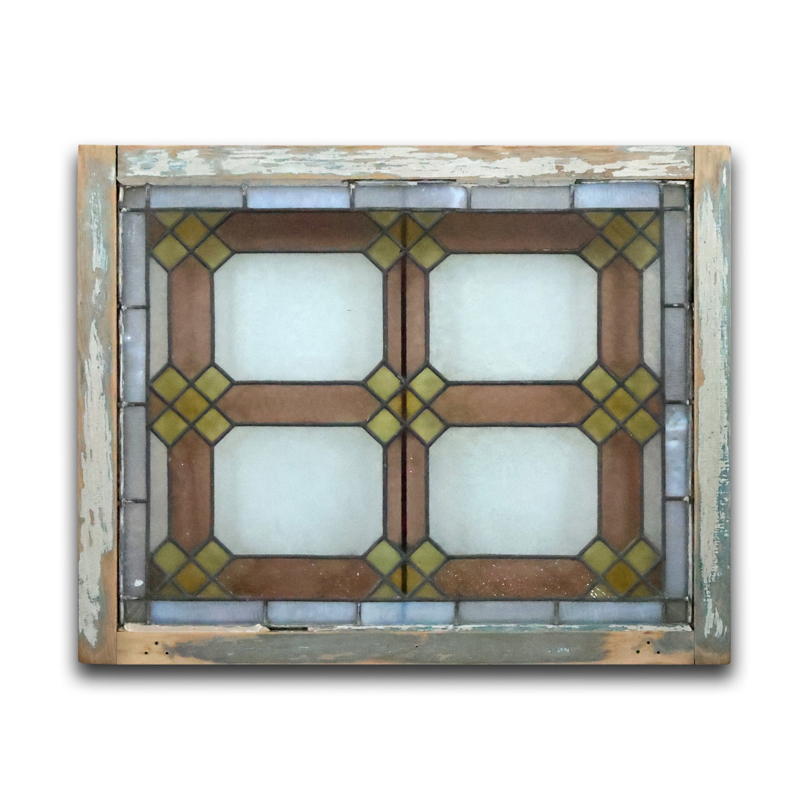 Antique English Style Stained and Leaded Glass Window: Step into the past with this exquisite antique English style stained and leaded glass window, a piece that captures the elegance and craftsmanship of a bygone era. This stunning window, with its intri