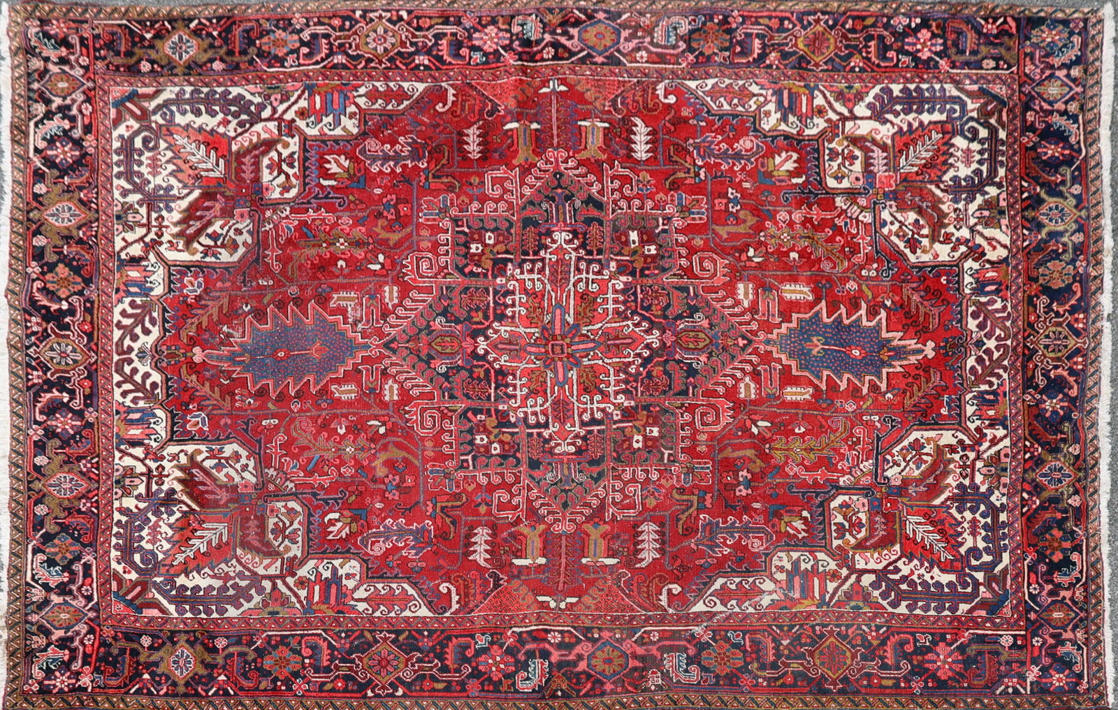 Heris [Heriz} Handwoven Carpet with Toranj Design in Wool 108 in. x 139 in. (1 of 18)