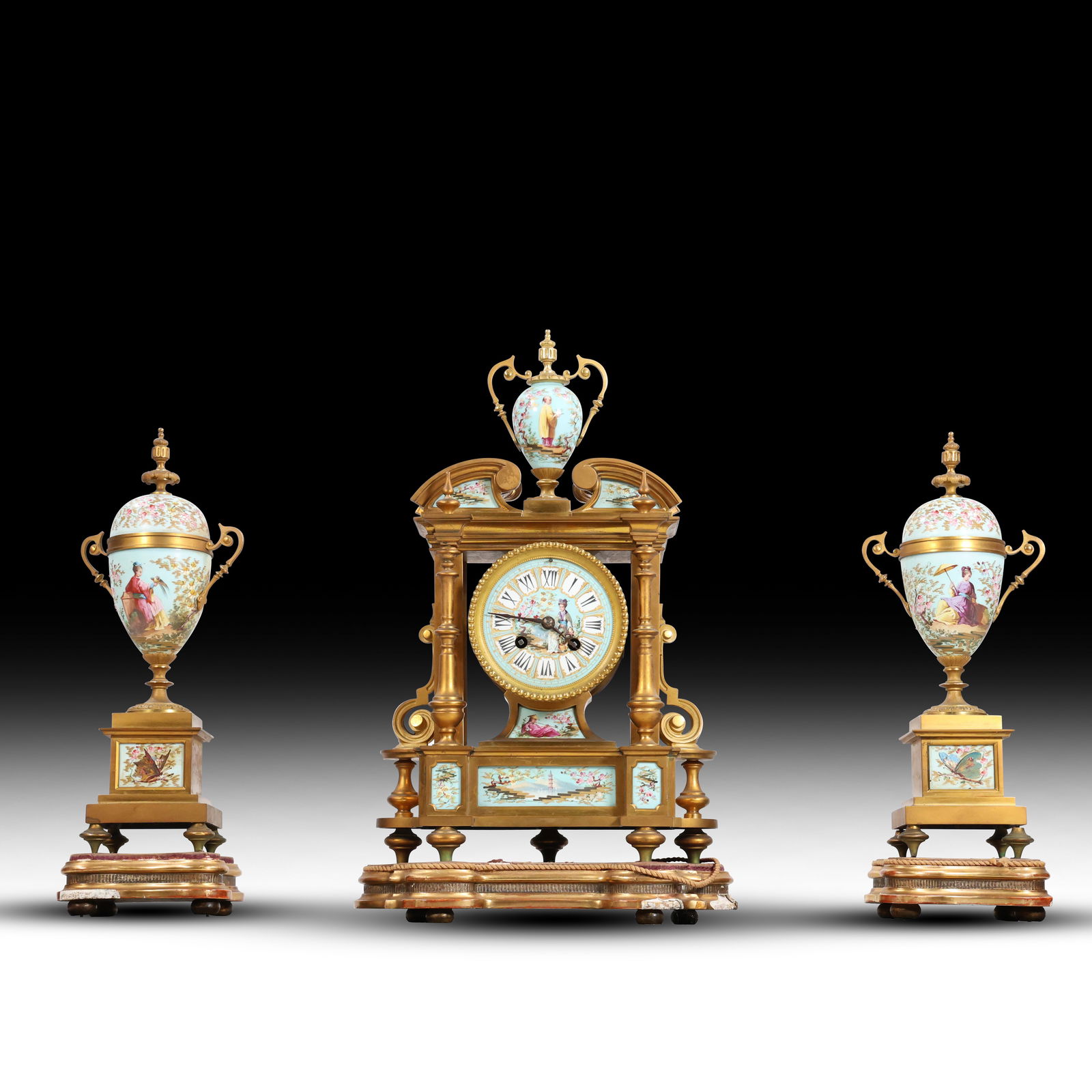 3-Piece Victorian Japanese Mantle Clock Set with Hand-Painted Porcelain (1 of 20)
