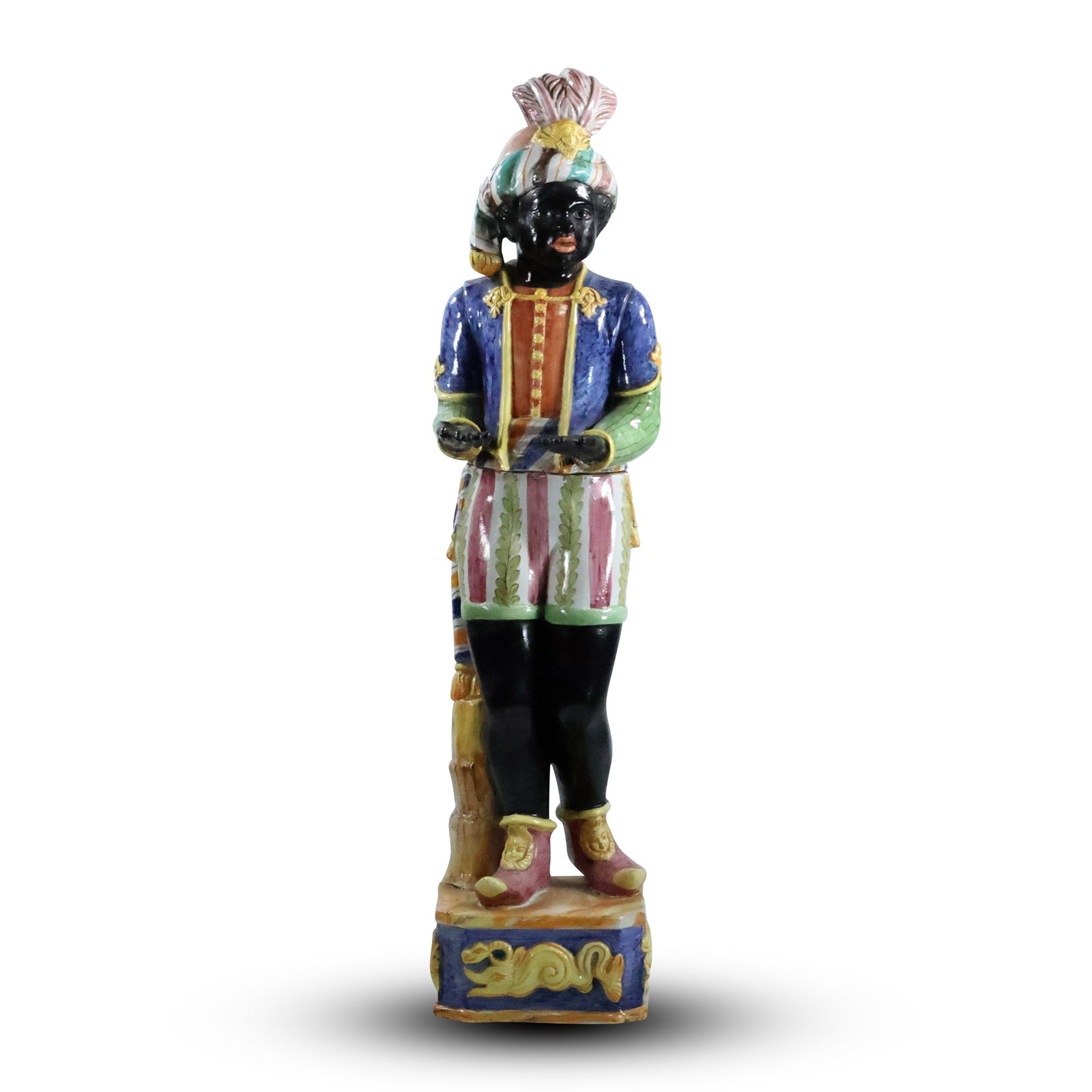 Italian Terracotta Blackamoor Figure on Decorative Plinth Majolica 42.5 inches height (1 of 20)